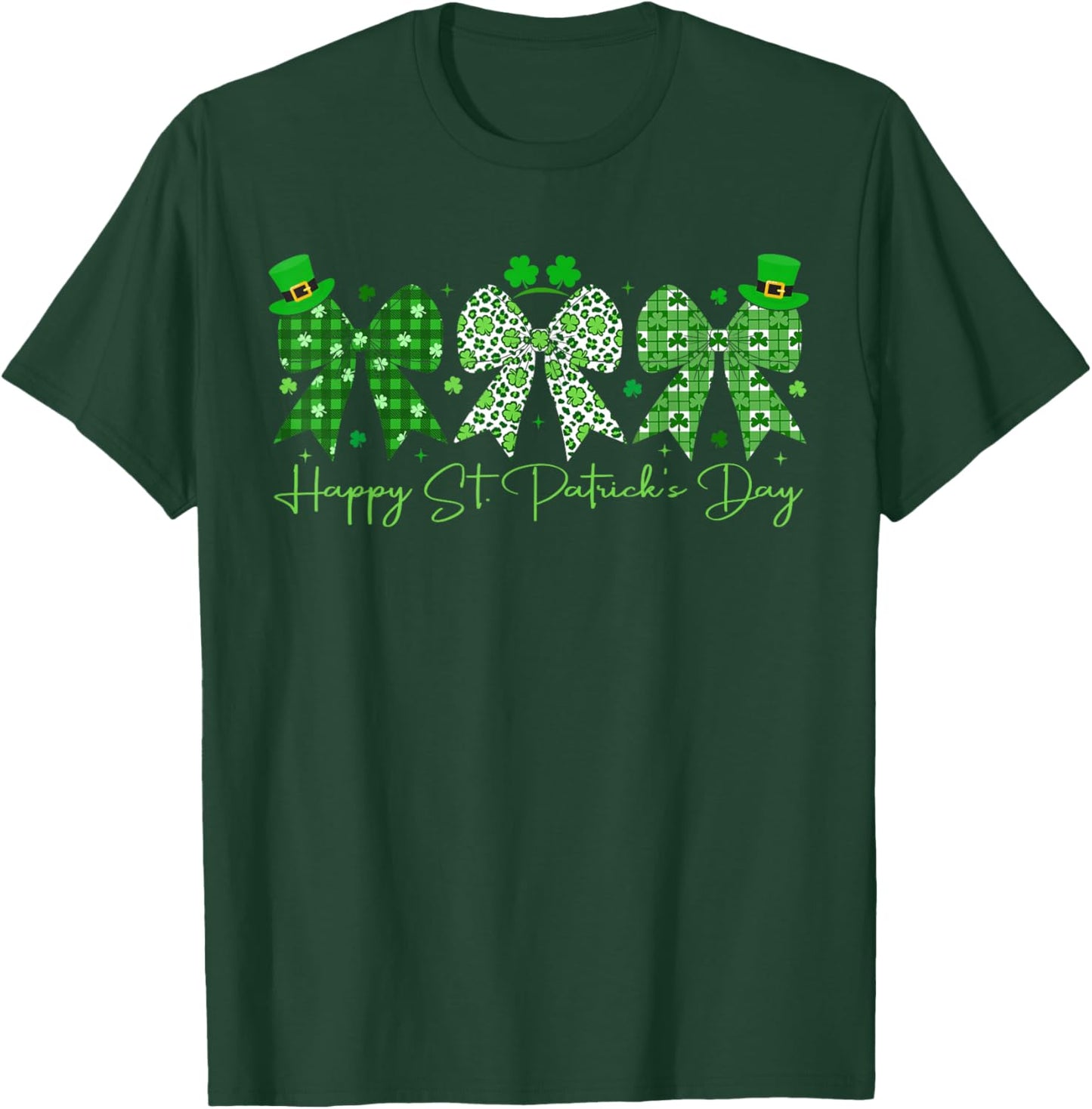 Happy St Patricks Day Coquette Bow Shamrock Irish Girl Women T-Shirt - T-Shirt | Forest