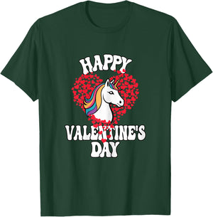 Happy Valentines Day Unicorn Girls Kids T-Shirt - T-Shirt | Forest
