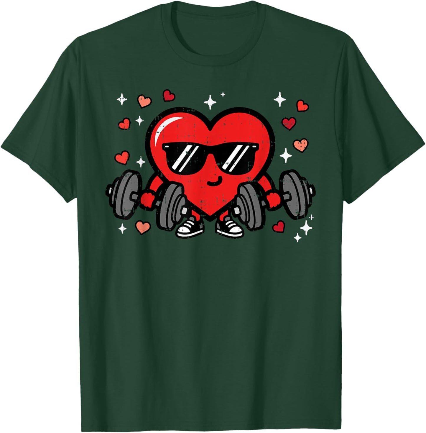 Valentines Day Gym Heart Dumbbells Workout Women Men Kids T-Shirt - T-Shirt | Forest