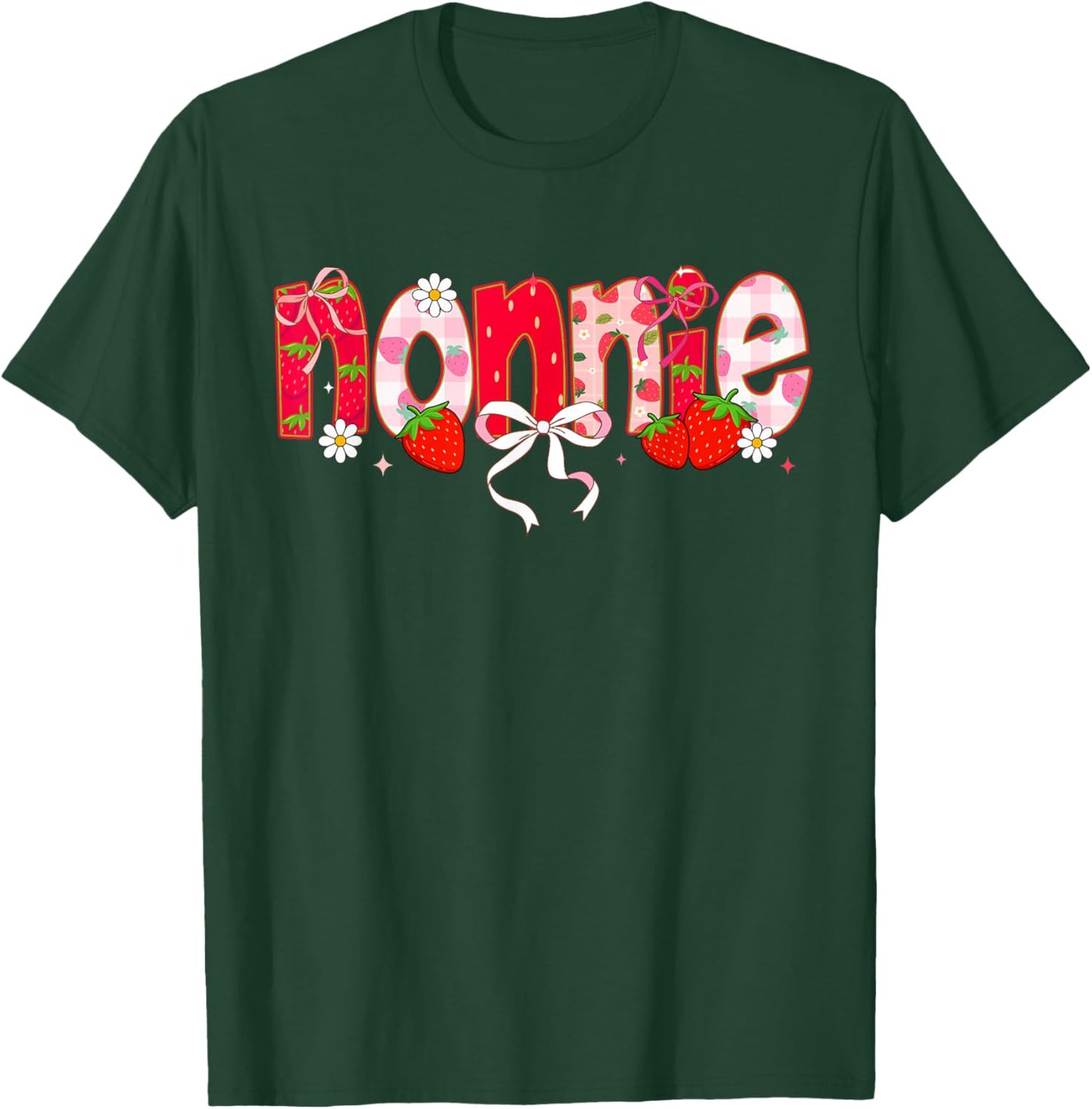 Strawberry Nonnie Coquette Bow First Birthday T-Shirt - T-Shirt | Forest