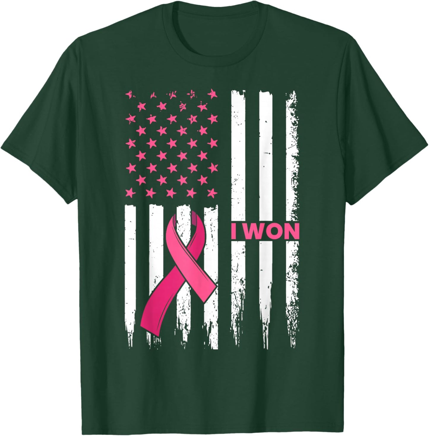 Breast Cancer Survivor I Won Pink Ribbon US Flag Awareness T-Shirt - T-Shirt | Forest