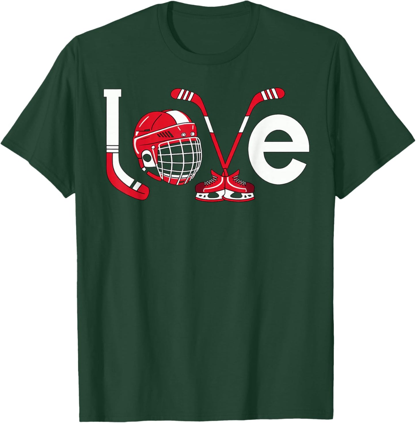Hockey Love Valentine Ice Skates Sticks Heart T-Shirt - T-Shirt | Forest