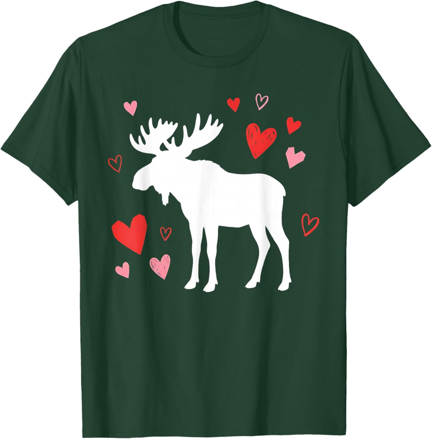 Moose Silhouette Heart Valentine's Day Cute Forest Art T-Shirt - T-Shirt | Forest