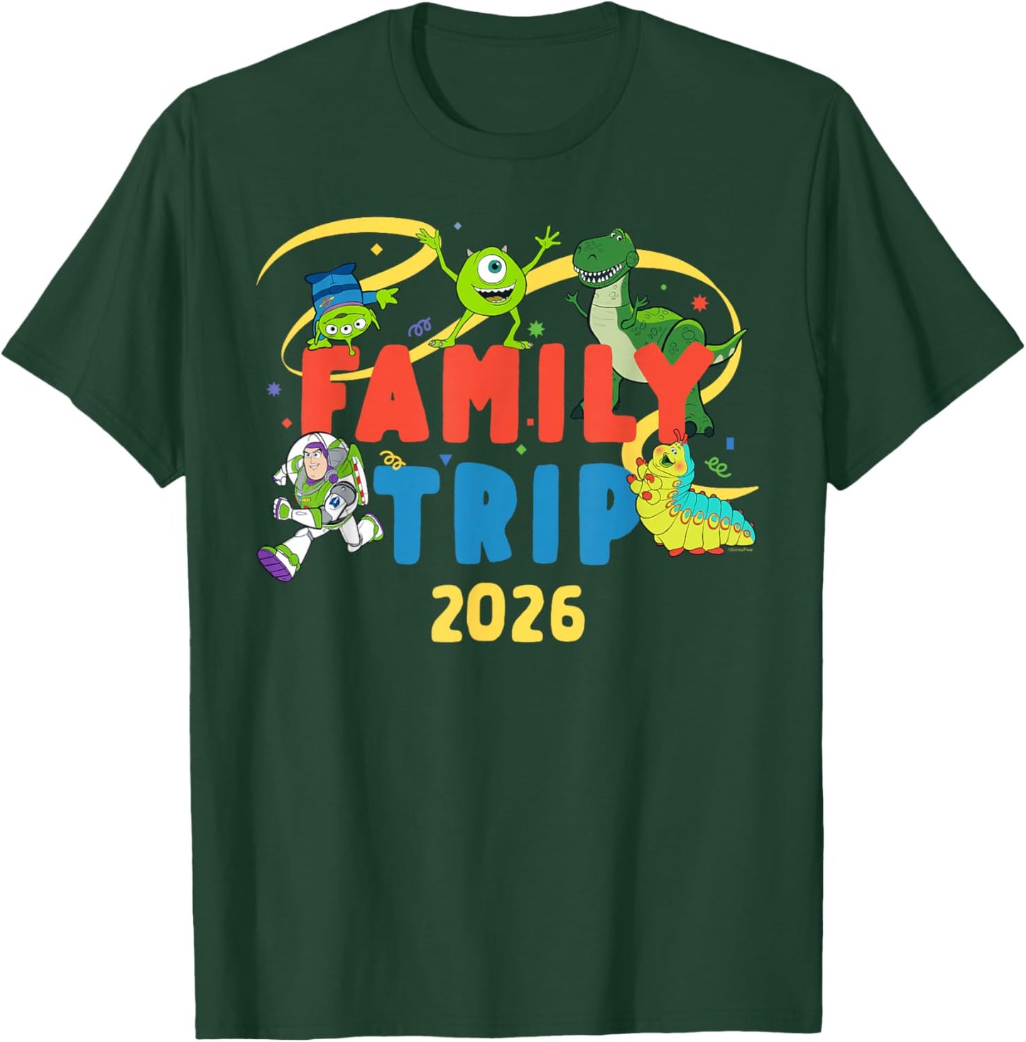 Disney and Pixar Characters Vacation Party Family Trip 2026 T-Shirt - T-Shirt | Forest