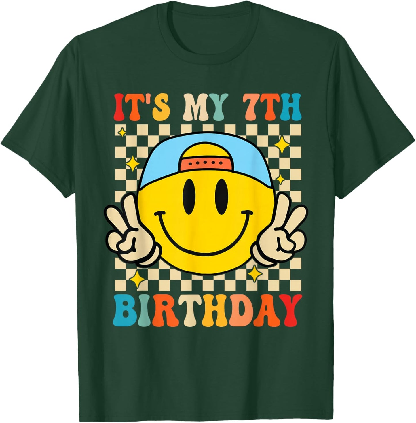 Its My 7th Birthday Smile face 7 Years Old Boys Girls T-Shirt - T-Shirt | Forest