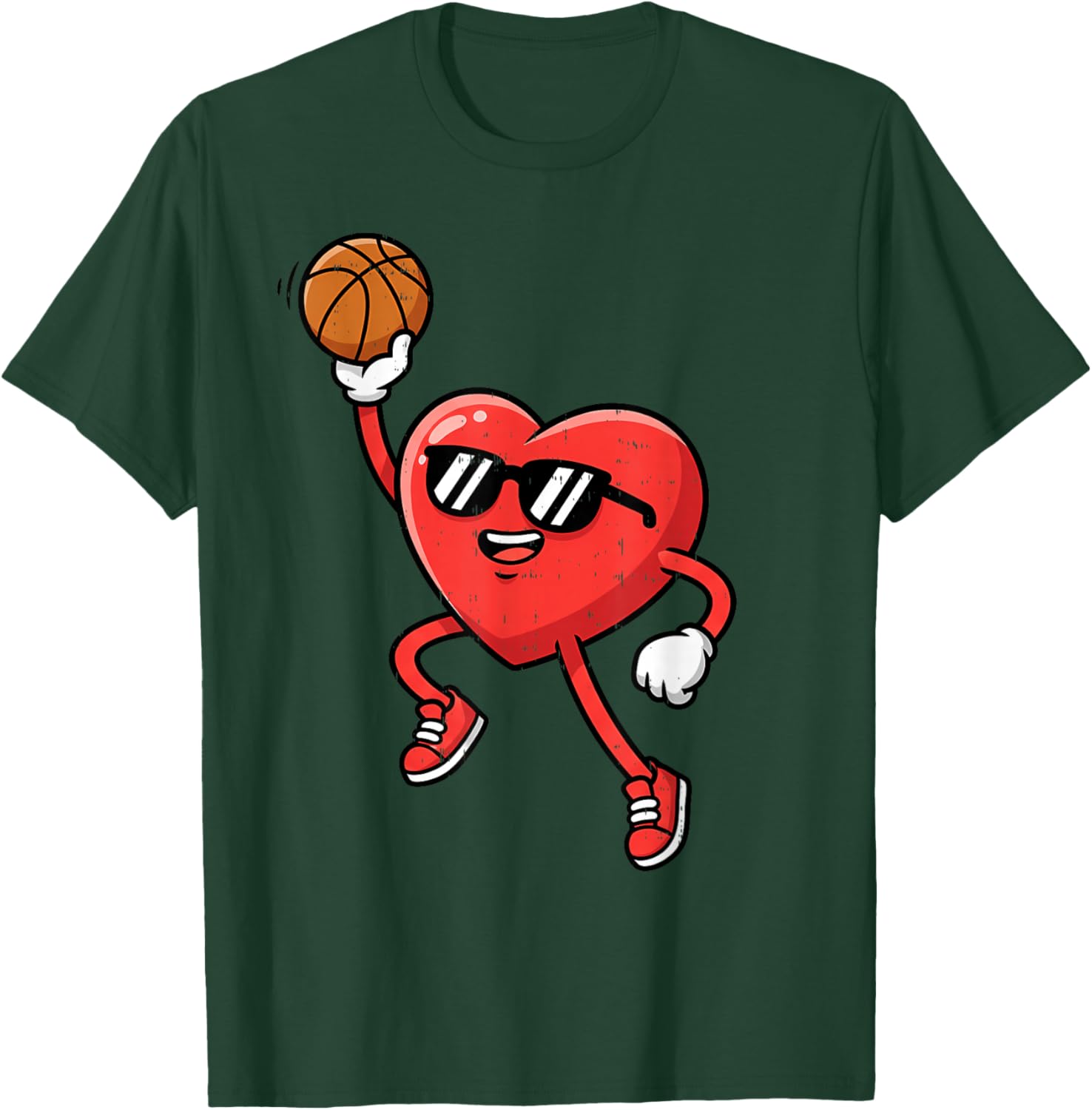 Heart Play Basketball Valentines Day for Teen Boys Girls Kid T-Shirt - T-Shirt | Forest