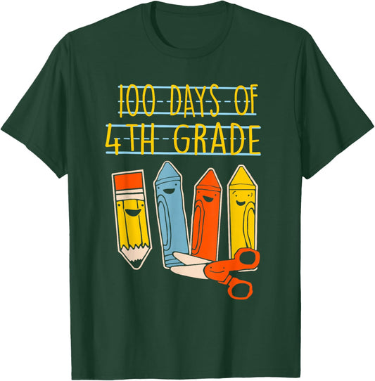 100 Days of 4th Grade Pencil Shirt for Kids Fourth Grade T-Shirt - T-Shirt | Forest