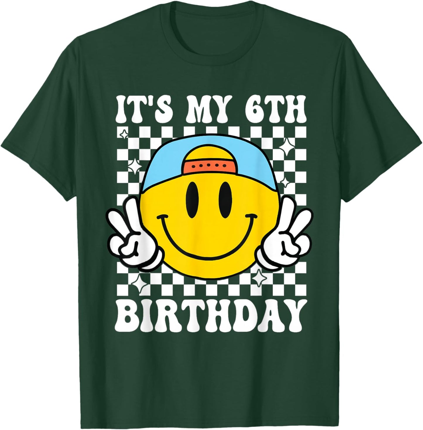 Its My 6th Birthday Smile face 6 Years Old Boys Girls T-Shirt - T-Shirt | Forest