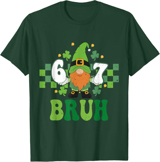 Gnome 6 7 Bruh St Patricks Day Six Seven Kids T-Shirt - T-Shirt | Forest