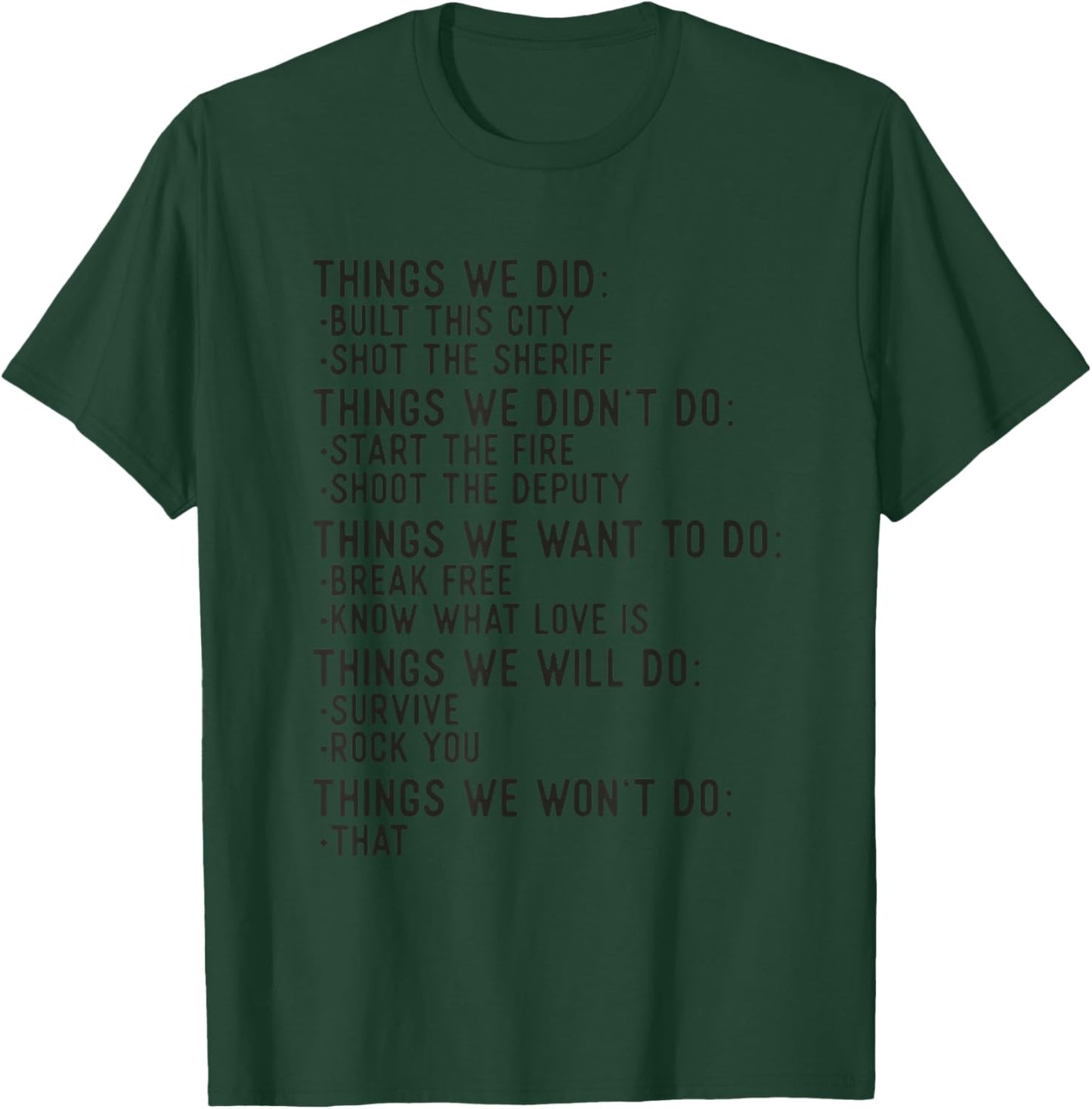 Things We Did Sarcastic Music Checklist Classic Song Lyrics T-Shirt - T-Shirt | Forest