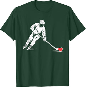 Valentines Day Ice Hockey Silhouette Heart Love Men Boys T-Shirt - T-Shirt | Forest