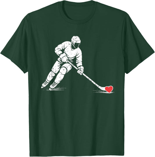 Valentines Day Ice Hockey Silhouette Heart Love Men Boys T-Shirt - T-Shirt | Forest