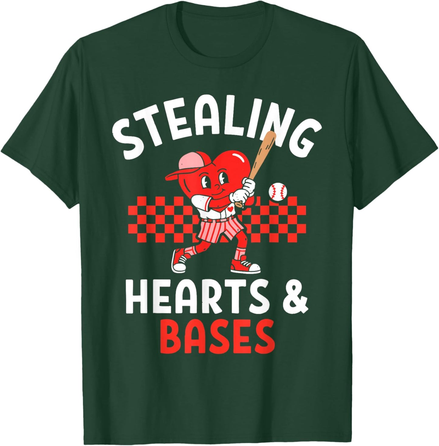 Boys Baseball Valentines Day Stealing Hearts Valentine Kids T-Shirt - T-Shirt | Forest