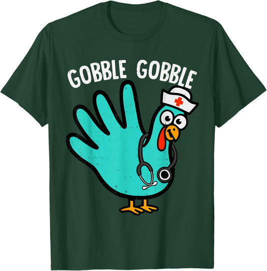 Cute Turkey Glove Nurse Thanksgiving Scrub Top RN ICU ER T-Shirt - T-Shirt | Forest