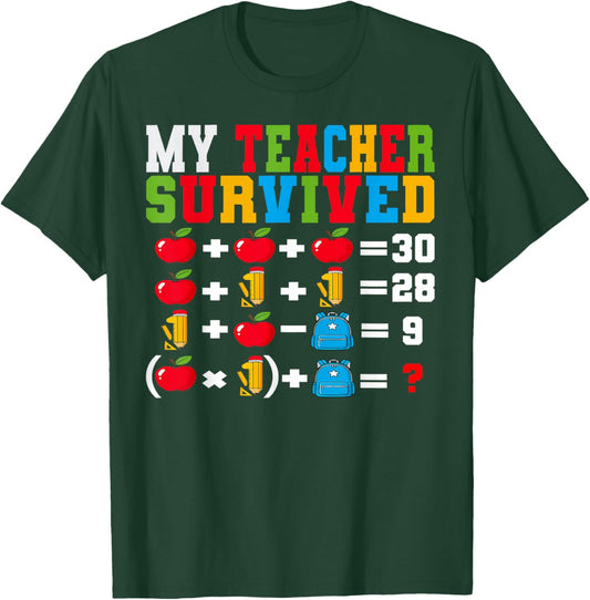 My Teacher Survived 100 Days of Me 100th Day Girls Boys Kids T-Shirt - T-Shirt | Forest