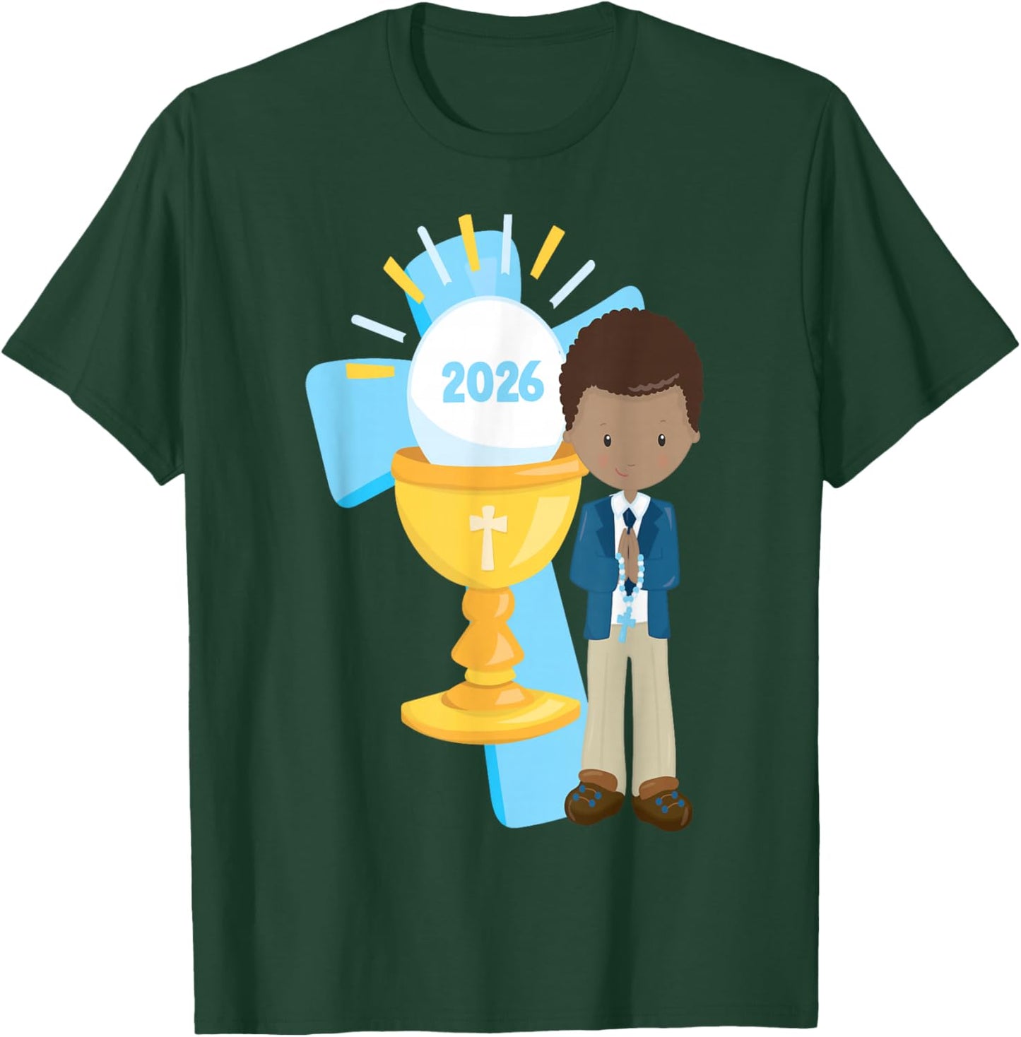 My First Communion Shirt 2026 African American Black Boys T-Shirt - T-Shirt | Forest