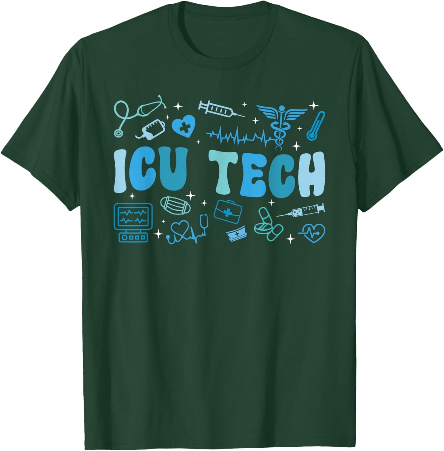 Groovy ICU Tech ICU Technician Intensive Care Technician T-Shirt - T-Shirt | Forest