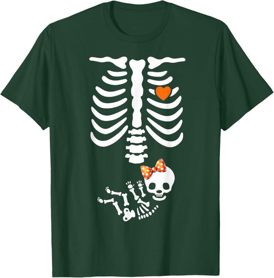 Baby Shower Skeleton Halloween Pregnancy Annoucement Girls T-Shirt - T-Shirt | Forest
