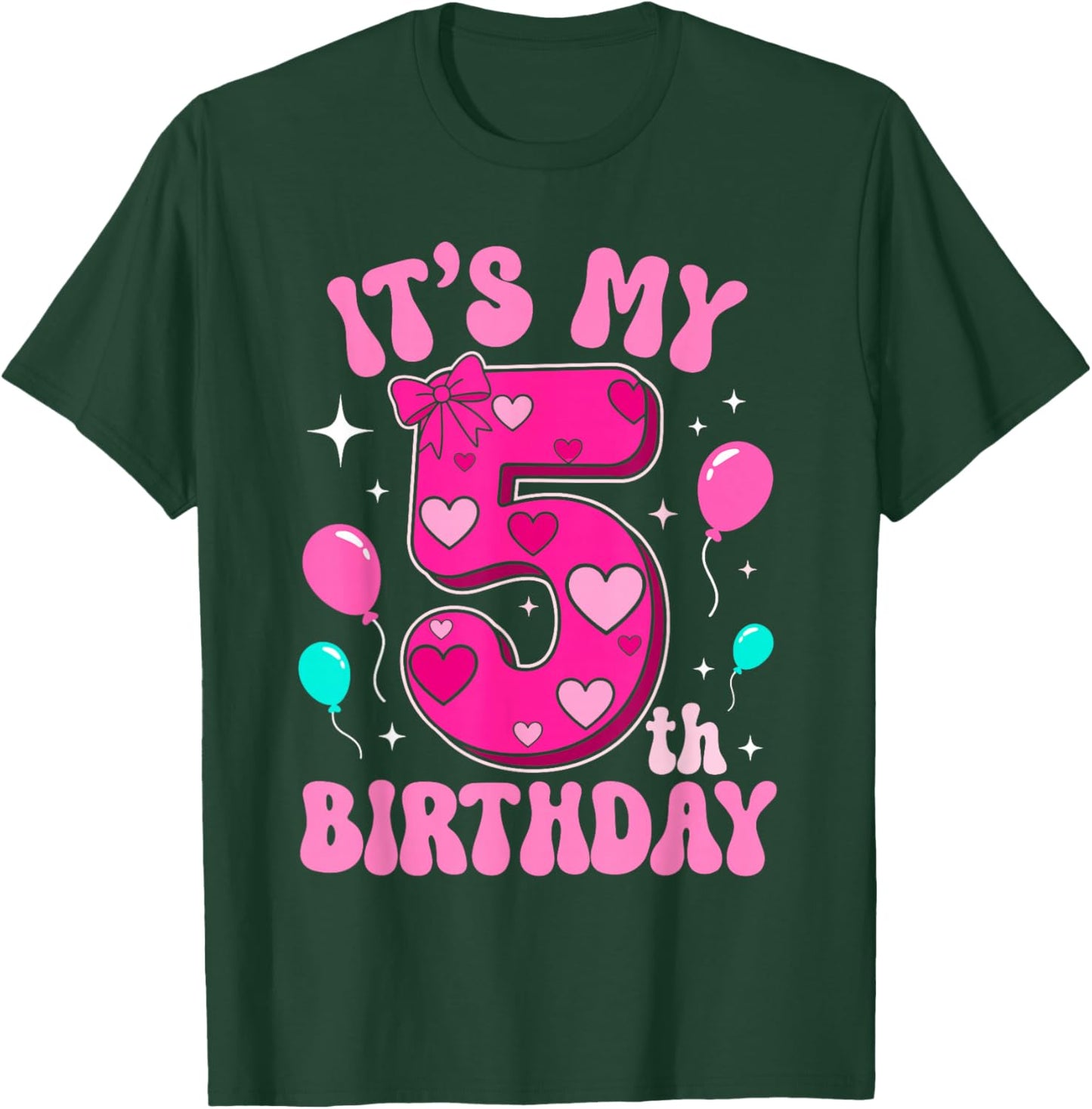 5 Year Old Pink Coquette Bow It's My 5th Birthday Girl T-Shirt - T-Shirt | Forest