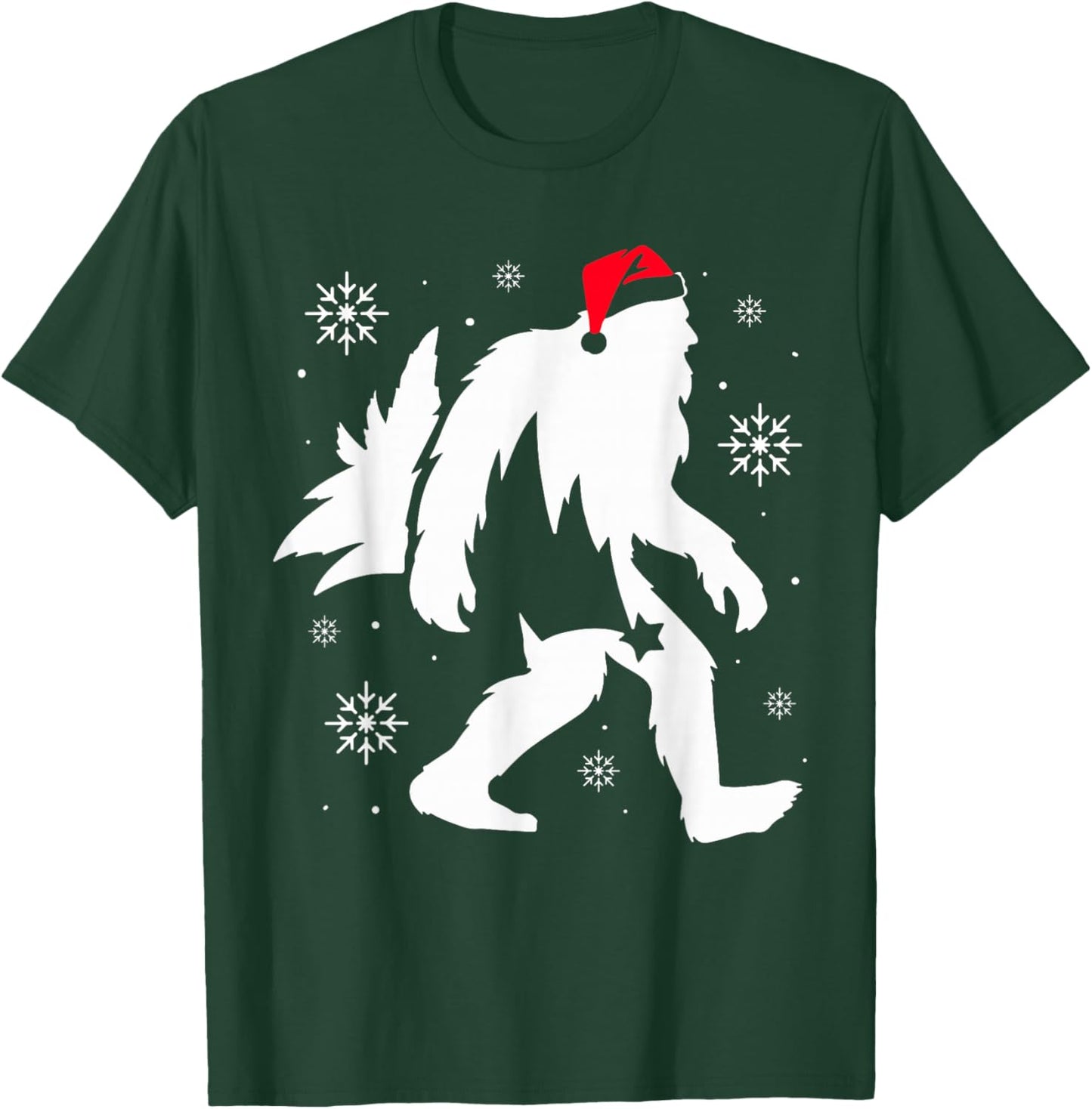 Santa Bigfoot Christmas Funny Sasquatch Christmas Tree Xmas T-Shirt - T-Shirt | Forest