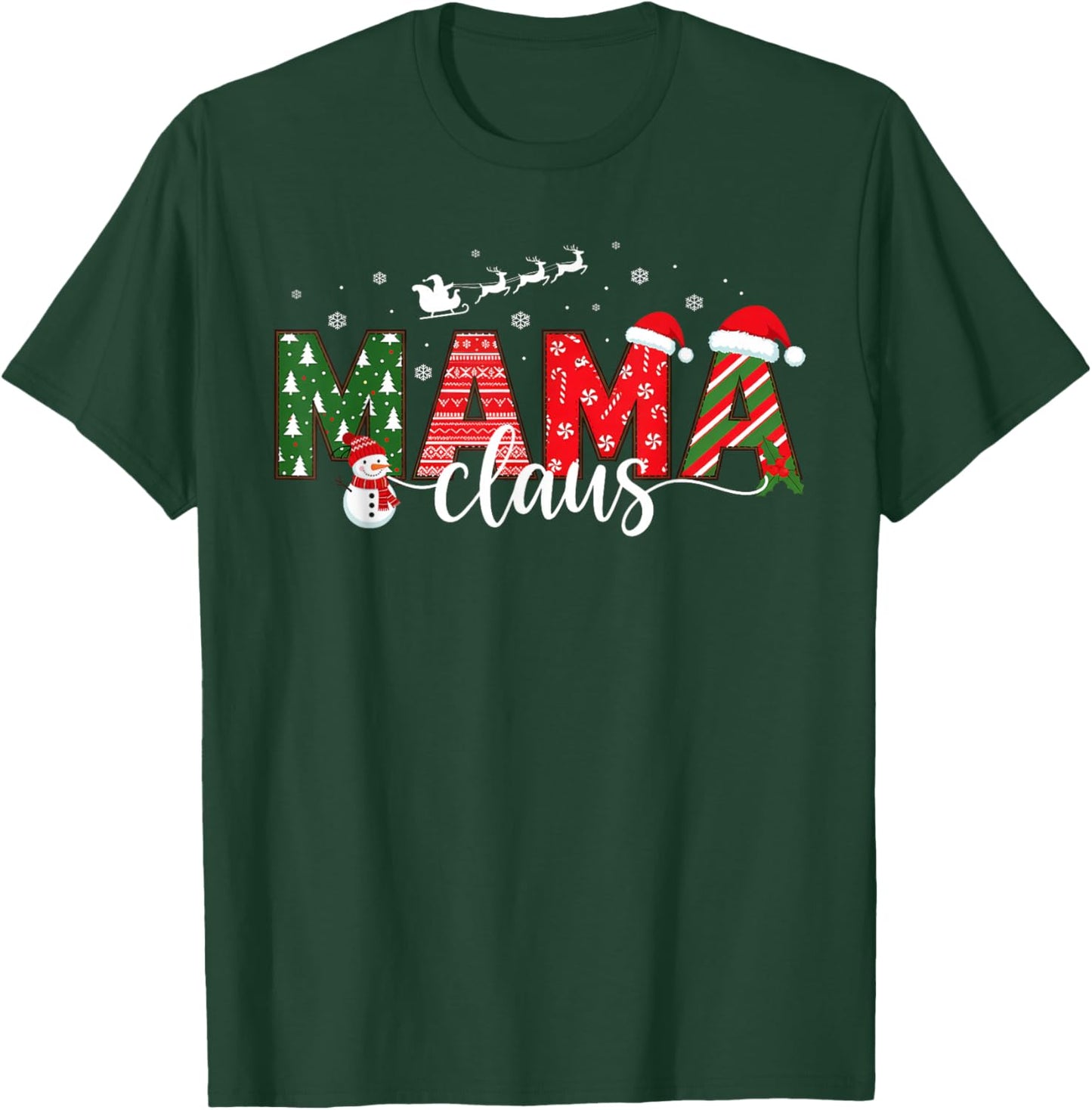 Mama Claus Christmas Matching Family Pajamas Mom Xmas Mother T-Shirt - T-Shirt | Forest