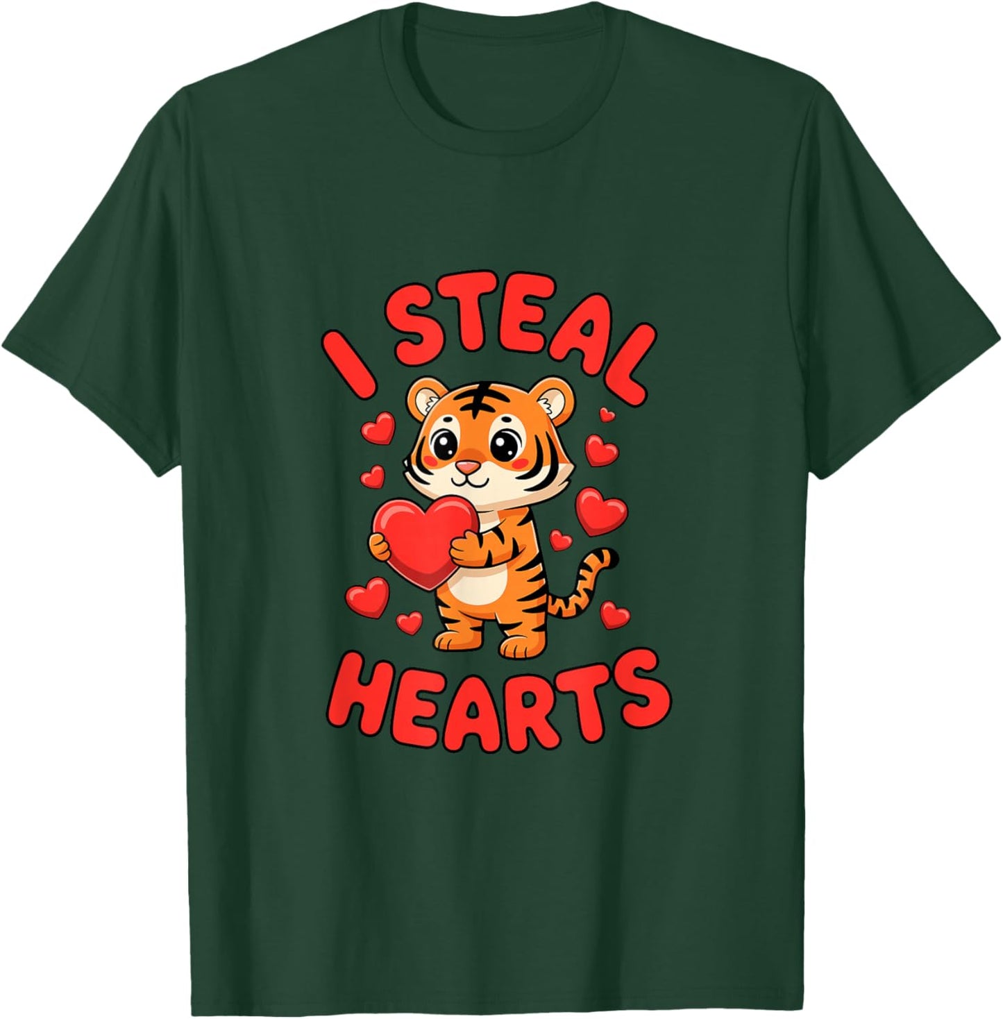 Valentine's Day Cute Tiger I Steal Hearts Love T-Shirt - T-Shirt | Forest