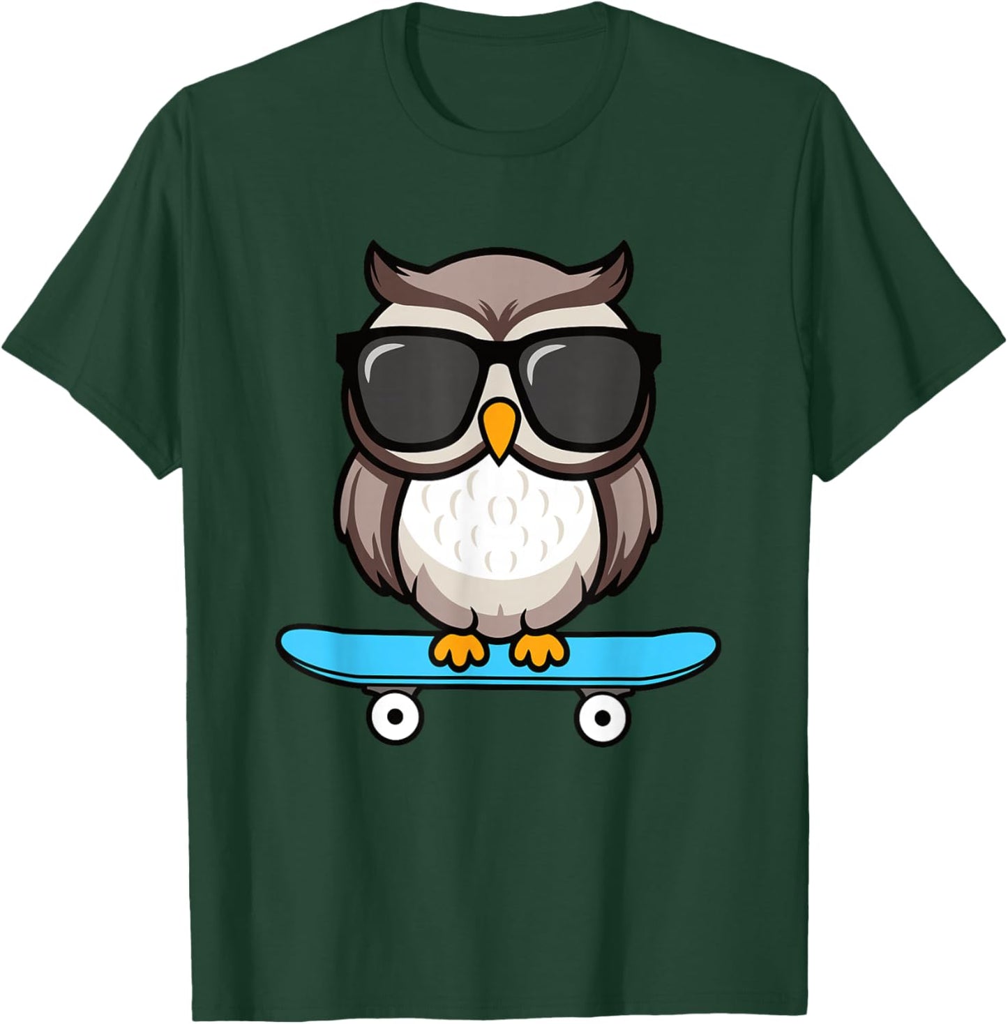 Funny Cool Owl Skateboard Boys Kids T-Shirt - T-Shirt | Forest