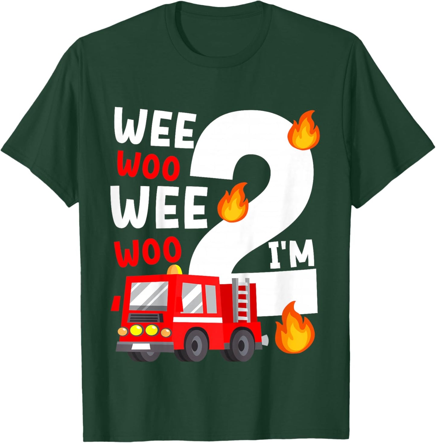 Boys Birthday Wee Woo Wee Woo I'm 2 Red Fire Truck T-Shirt - T-Shirt | Forest