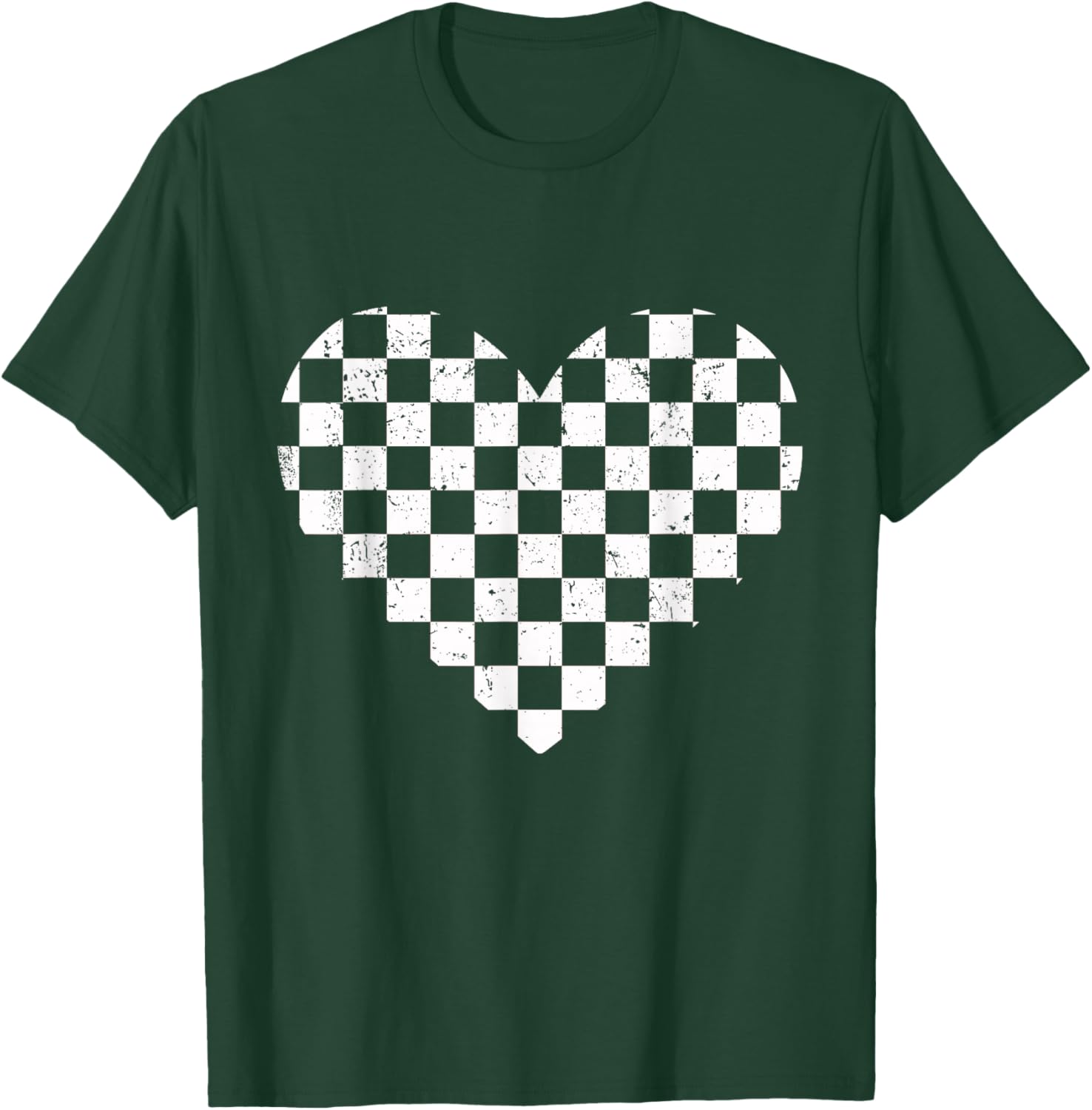 Girls Valentines Heart Silhouette Checkerboard Retro T-Shirt - T-Shirt | Forest