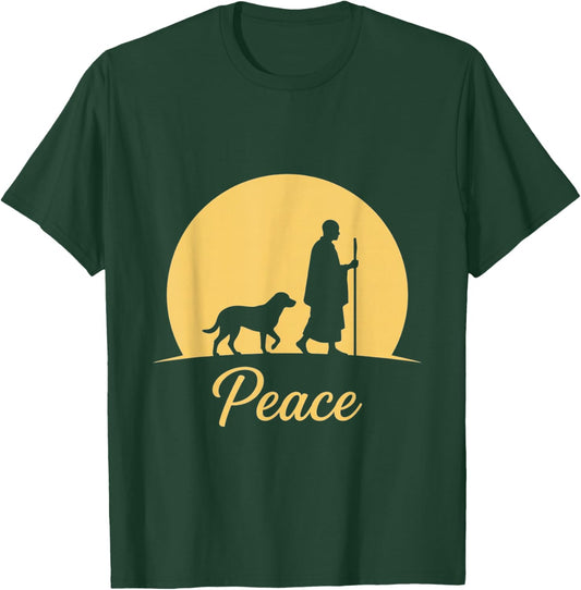Walk for Peace Monks with Aloka Dog Monks Minimalist Zen T-Shirt - T-Shirt | Forest
