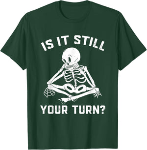 Board Game Player Waiting Skeleton Halloween Gamer Men Women T-Shirt - T-Shirt | Forest