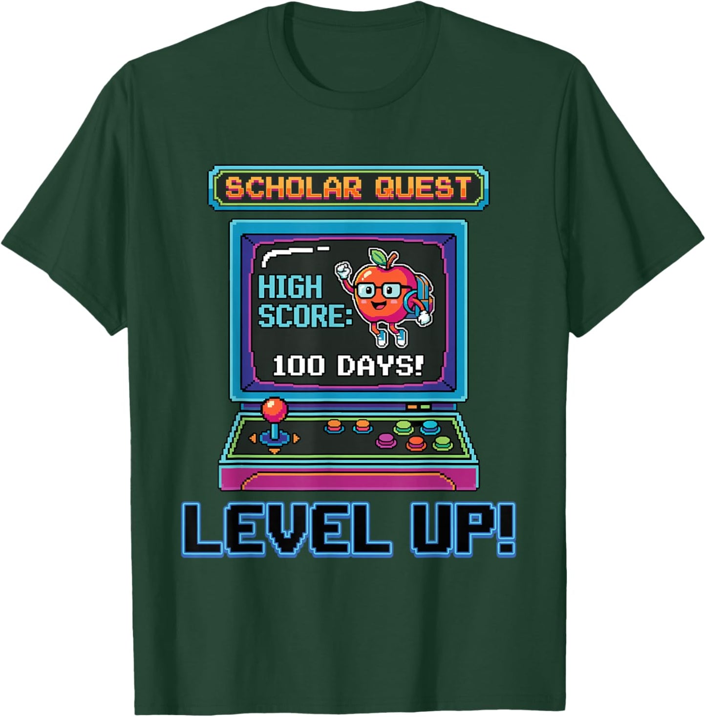 Level Up 100 Days of School Cool Gaming Game Gamer Student T-Shirt - T-Shirt | Forest