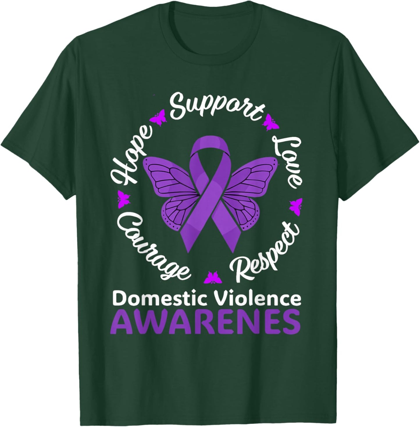 Domestic Violence Awareness Purple Ribbon Butterfly T-Shirt - T-Shirt | Forest