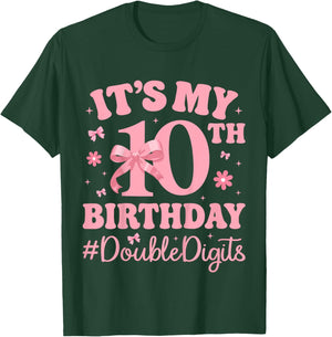 Pink Bow 10 Years Old - It’s My 10th Birthday Double Digits T-Shirt - T-Shirt | Forest