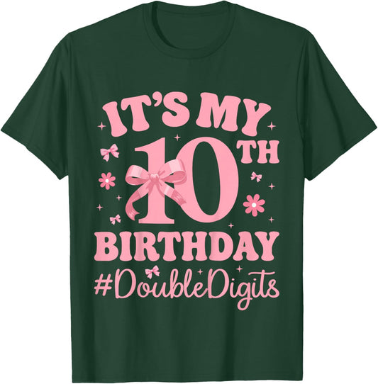 Pink Bow 10 Years Old - It’s My 10th Birthday Double Digits T-Shirt - T-Shirt | Forest
