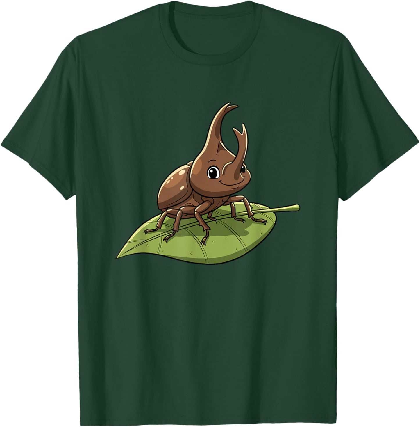Cartoon Rhino Beetle On Green Leaf for Kids T-Shirt - T-Shirt | Forest