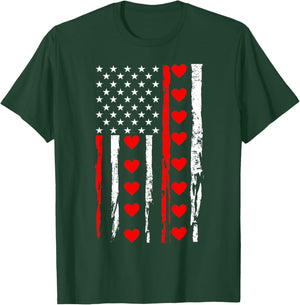 Valentines Day USA American Flag Hearts T-Shirt - T-Shirt | Forest