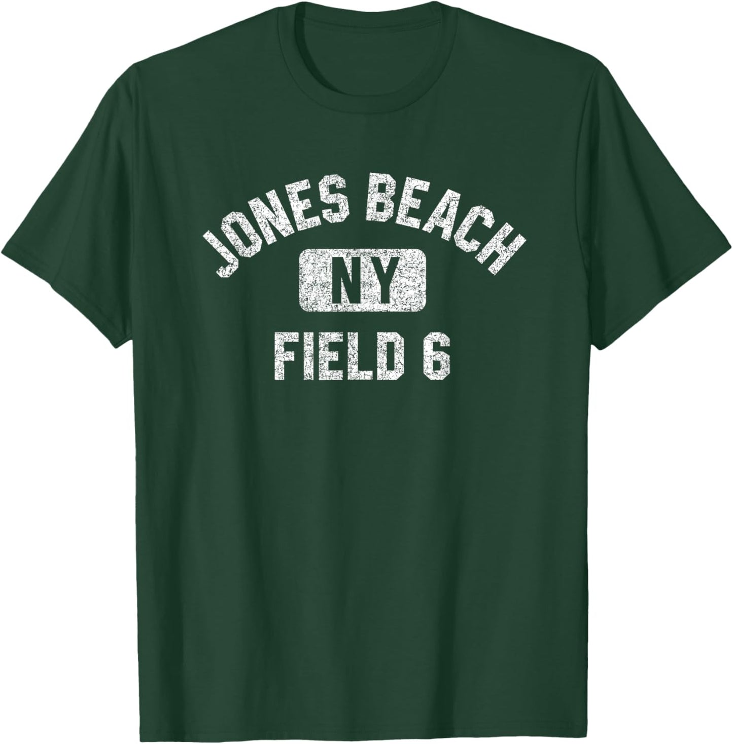Jones Beach Field 6 Gym Style Distressed White Print T-Shirt - T-Shirt | Forest