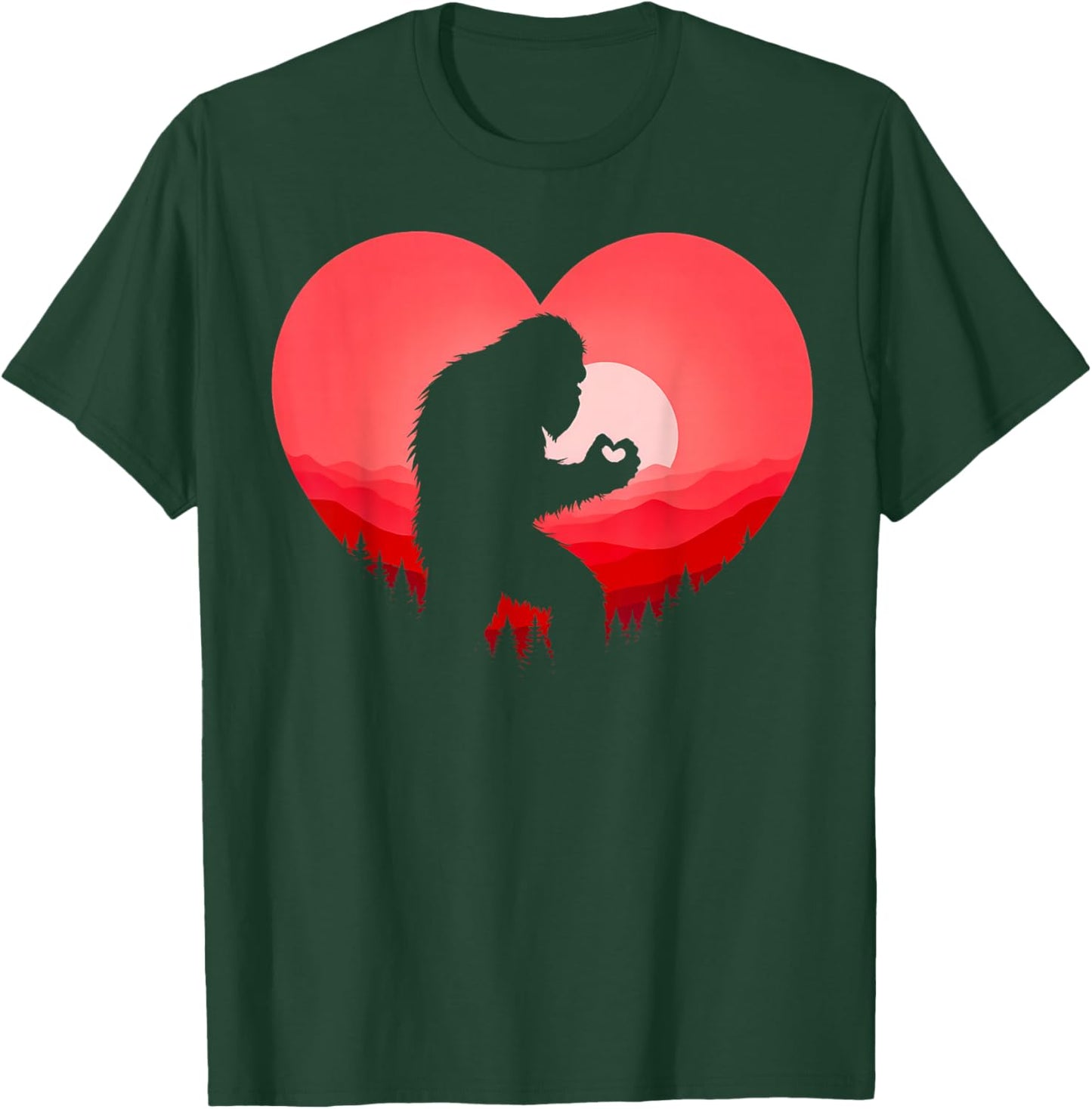 Funny Bigfoot in Love Heart Happy Valentine's Day Men Women T-Shirt - T-Shirt | Forest
