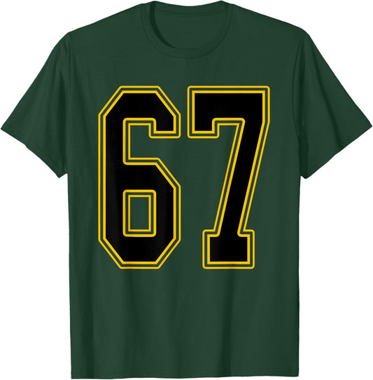 Black and Gold Number 67 Jersey Player Uniform #67 T-Shirt - T-Shirt | Forest