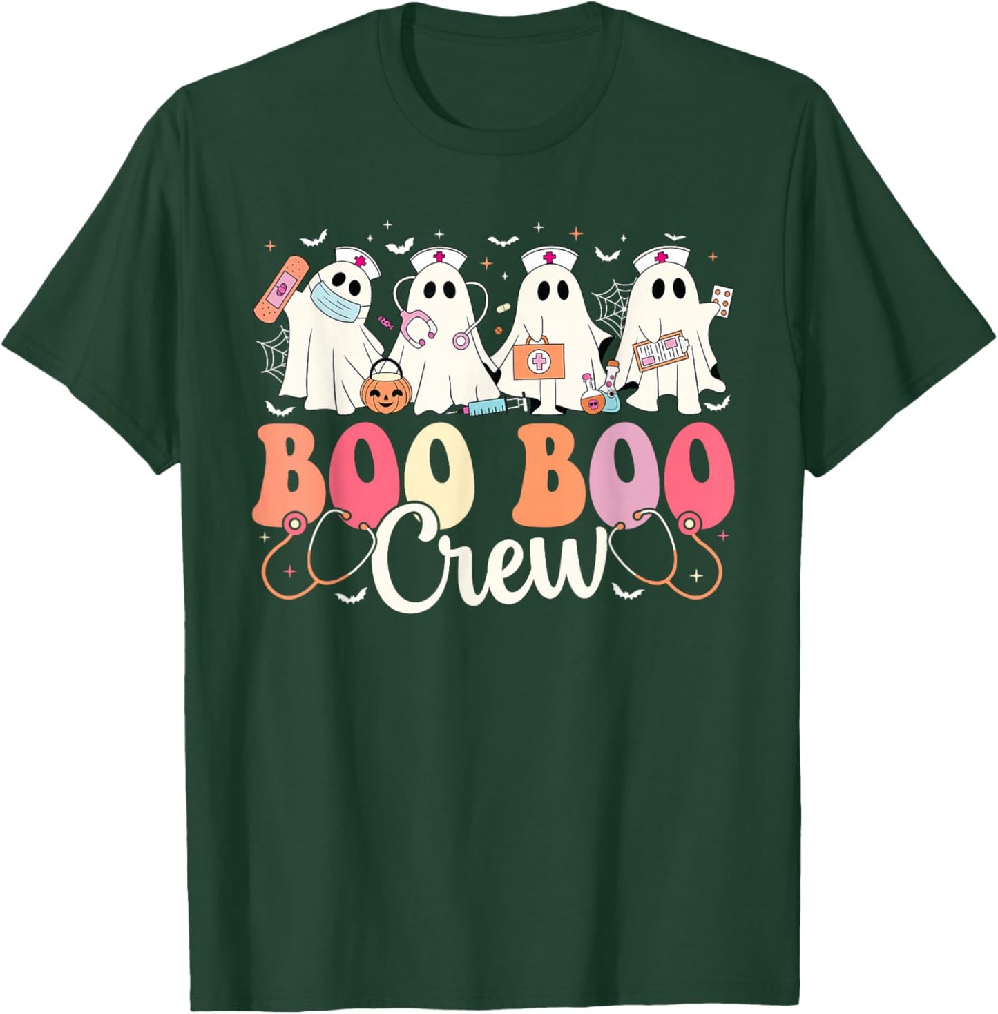 Boo Boo Crew Nurse Ghost Scrub Top Women Halloween Nursing T-Shirt - T-Shirt | Forest