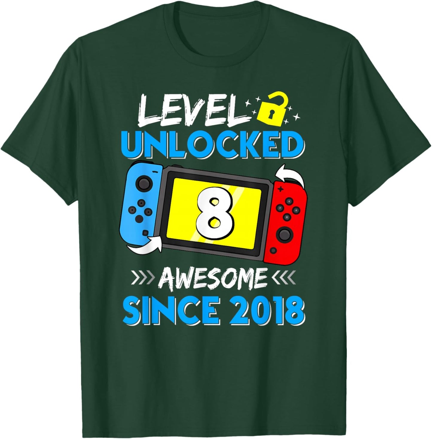 Level 8 Unlocked Awesome Since 2018 8th Birthday Video Game T-Shirt - T-Shirt | Forest