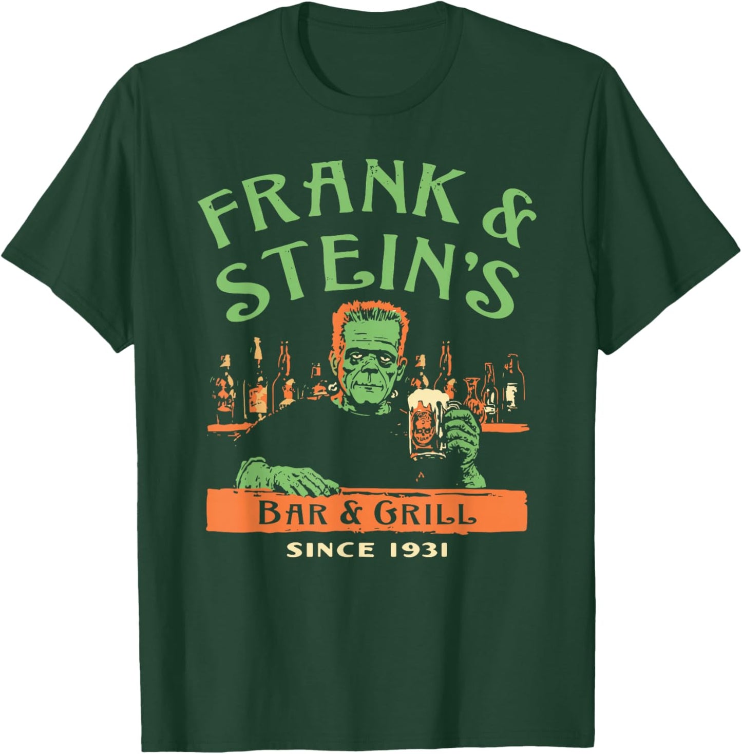 Funny Halloween Frank and Stein's Bar Grill T-Shirt - T-Shirt | Forest