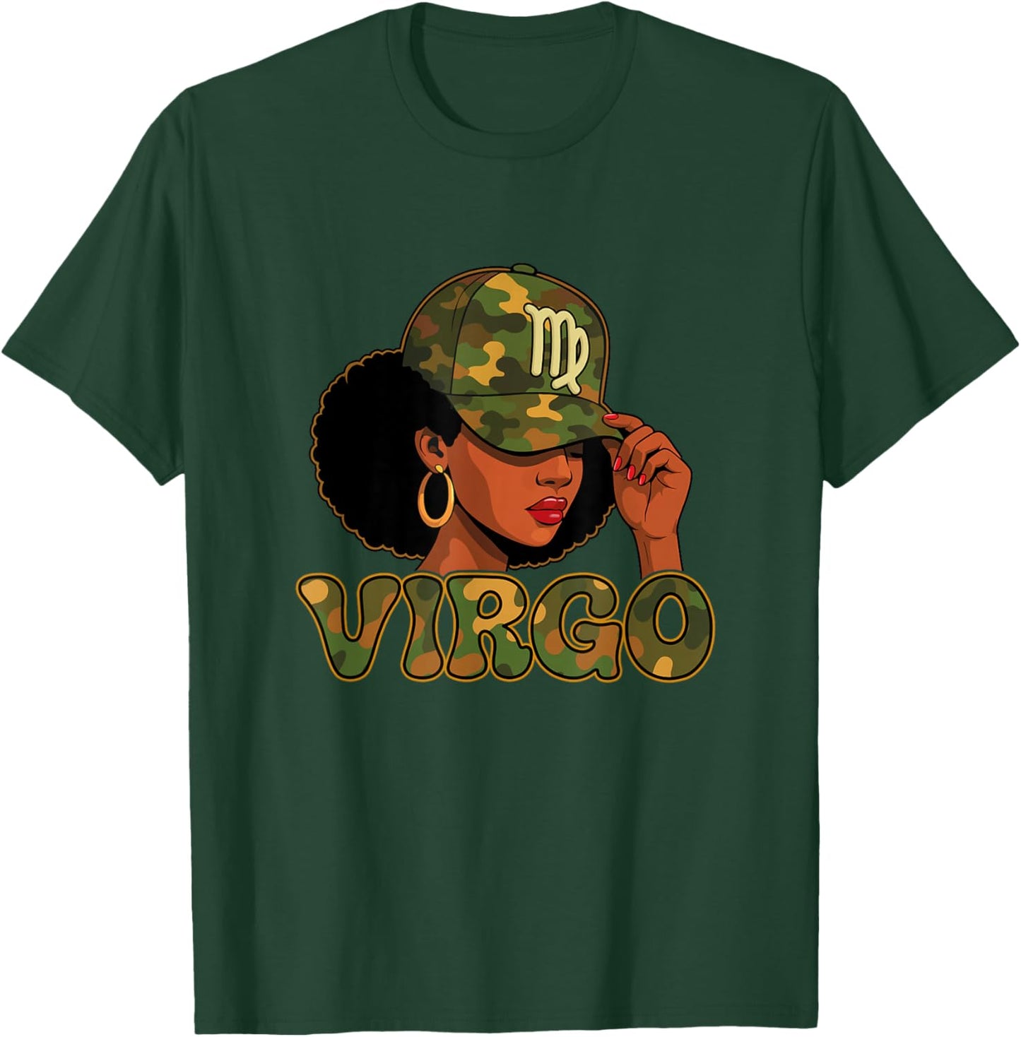 Virgo Queen Virgo Zodiac Sign Camo Afro Girl T-Shirt - T-Shirt | Forest