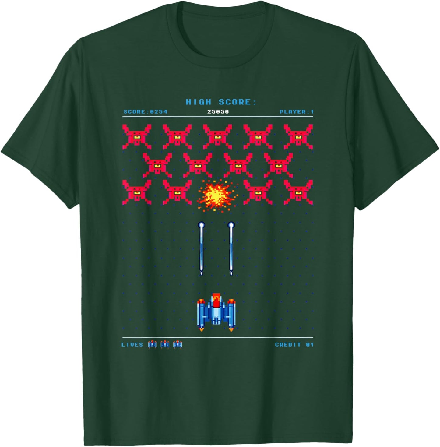 Retro Arcade Game 80s Pixel Alien Game Vintage Gamer T-Shirt - T-Shirt | Forest
