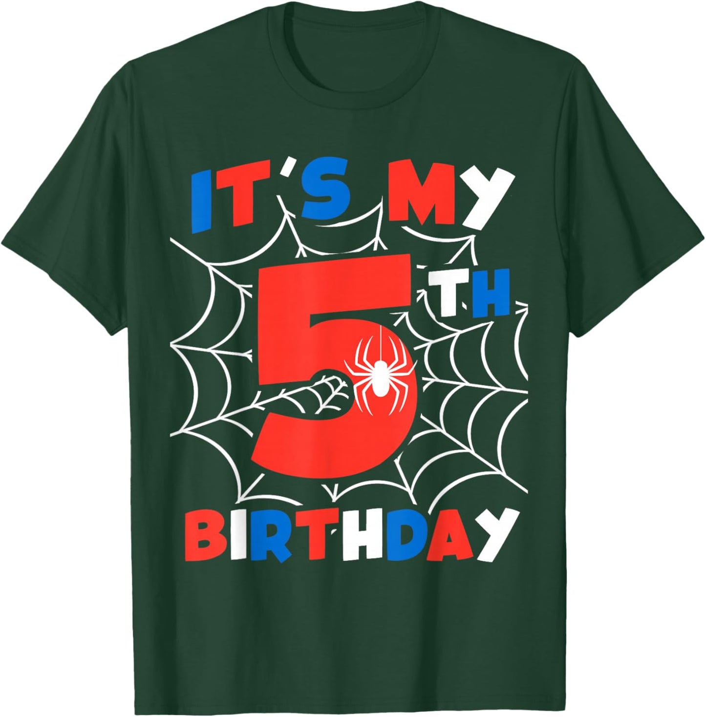 Spider Web 5th Birthday Party 5 Year Old Birthday Boys Kids T-Shirt - T-Shirt | Forest
