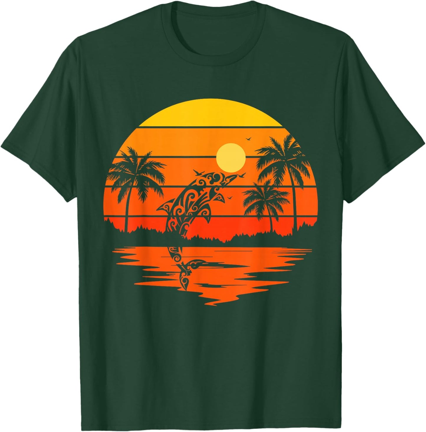 Dolphin Retro Sunset Tropical Beach Vibes Islands Hawaii T-Shirt - T-Shirt | Forest