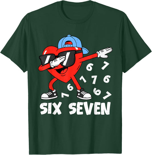 Dabbing Heart Six Seven 6 7 Meme Valentines Day Boys Kids T-Shirt - T-Shirt | Forest