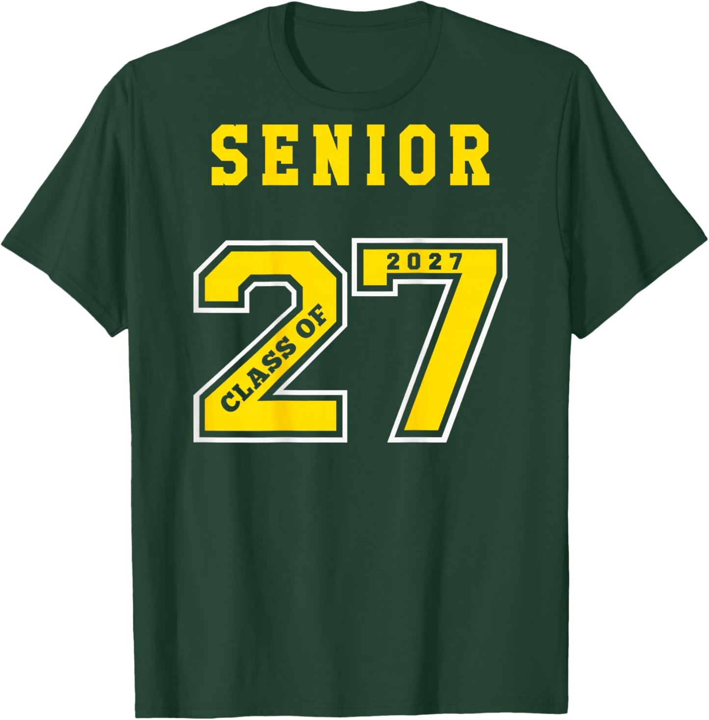 Senior 2027 (Back) Gold Class of 27 Jersey Graduation Gift T-Shirt - T-Shirt | Forest