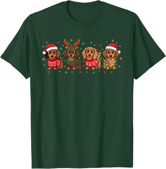 Funny Christmas Dachshund Santa Weiner Dog Lover Cute Xmas T-Shirt - T-Shirt | Forest